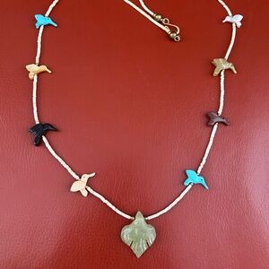 Vintage Zuni Native American heishi fetish necklace with stone birds.
